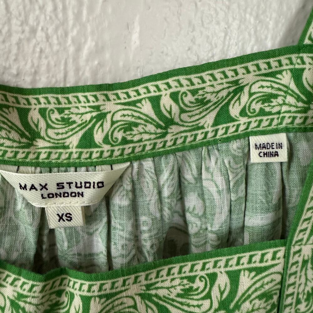 Max Studio green and white floral print blouse features balloon sleeves size XS - Picture 3 of 10